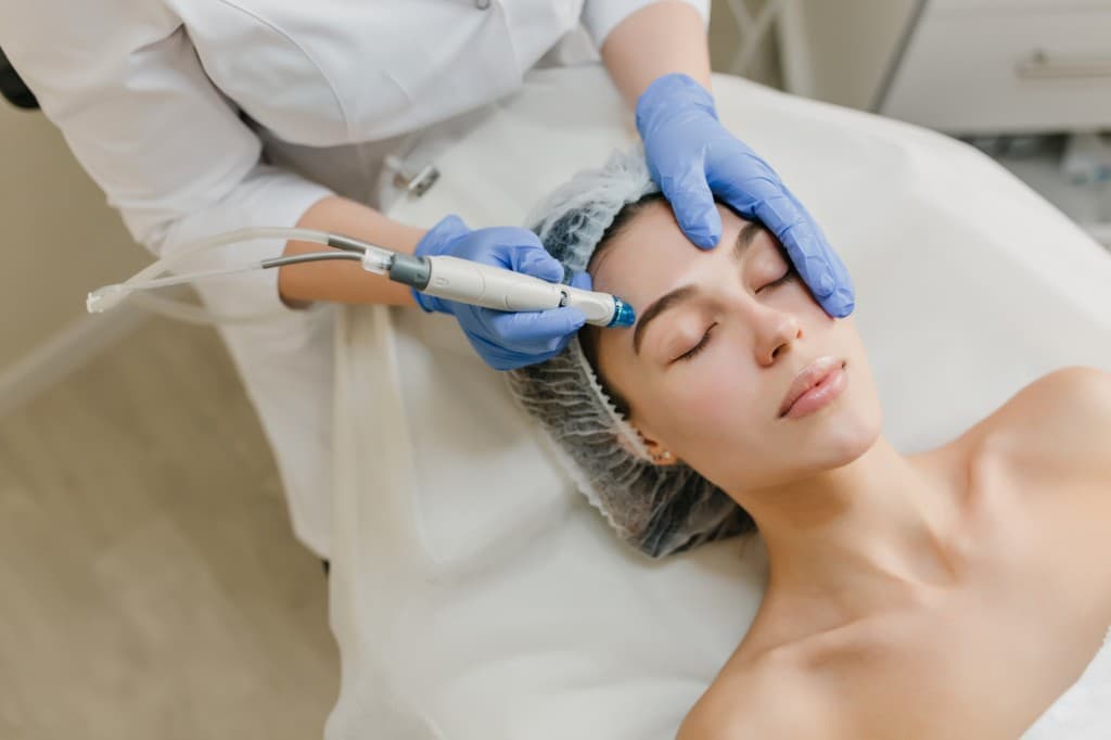Medical microneedling collagen induction facial treatment