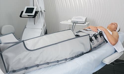 Sequential compression lymphatic therapy suit during a wellness treatment session